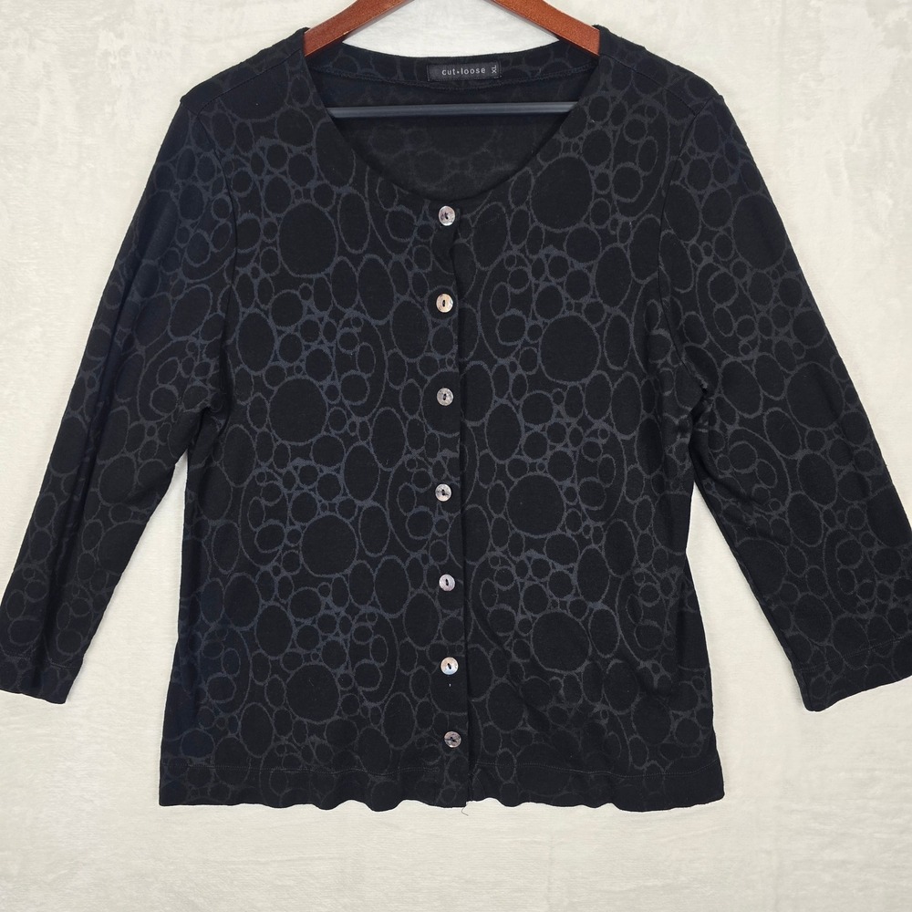 Cut Loose Black Bubble Jacquard Button Front Cardigan XL Made in USA